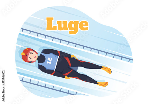 Luge Sled Race Athlete Winter Sport Illustration with Riding a Sledding, Ice and Bobsleigh in Flat Cartoon Hand Drawn for Landing Page Templates