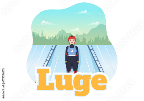 Luge Sled Race Athlete Winter Sport Illustration with Riding a Sledding, Ice and Bobsleigh in Flat Cartoon Hand Drawn for Landing Page Templates