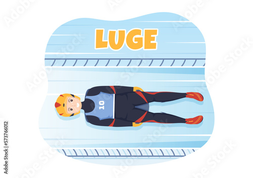 Luge Sled Race Athlete Winter Sport Illustration with Riding a Sledding, Ice and Bobsleigh in Flat Cartoon Hand Drawn for Landing Page Templates