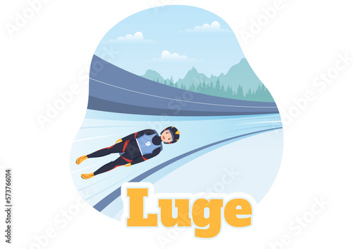 Luge Sled Race Athlete Winter Sport Illustration with Riding a Sledding, Ice and Bobsleigh in Flat Cartoon Hand Drawn for Landing Page Templates