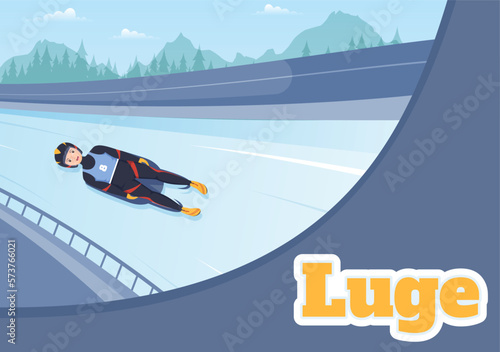 Luge Sled Race Athlete Winter Sport Illustration with Riding a Sledding, Ice and Bobsleigh in Flat Cartoon Hand Drawn for Landing Page Templates