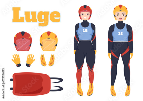 Luge Sled Race Athlete Winter Sport Illustration with Riding a Sledding, Ice and Bobsleigh in Flat Cartoon Hand Drawn for Landing Page Templates