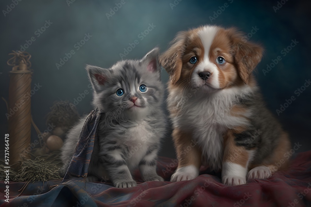 cute dog and cat created using AI Generative Technology