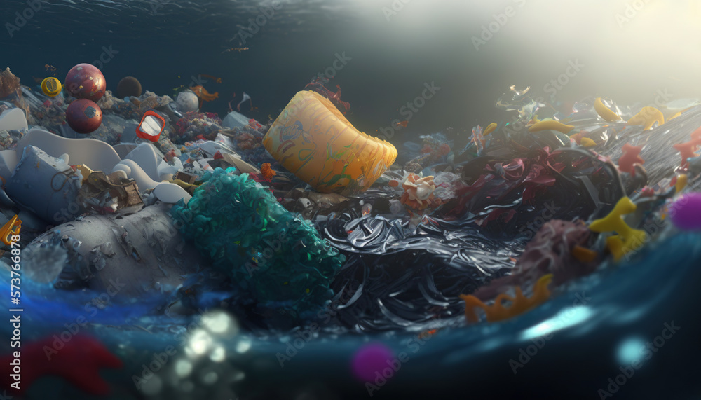 Plastic garbage on a ocean (Created Using Generative AI)