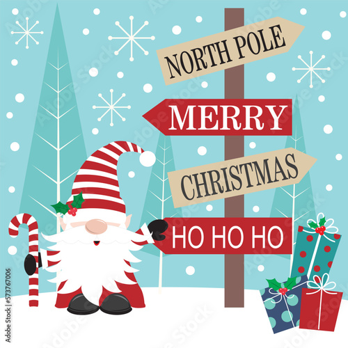 christmas card with cute gnome