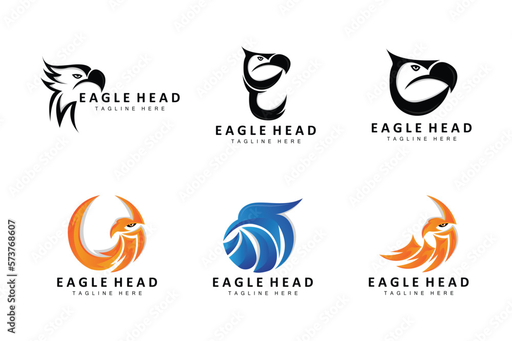 Eagle Head Logo Design, Flying Feather Animal Wings Vector, Product Brand Icon Illustration