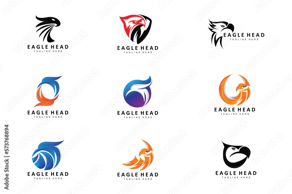 Eagle Head Logo Design, Flying Feather Animal Wings Vector, Product Brand Icon Illustration