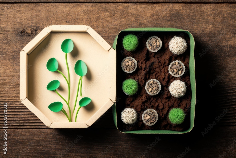 Ilustrace „Young flower seeds nurtured in biodegradable peat moss