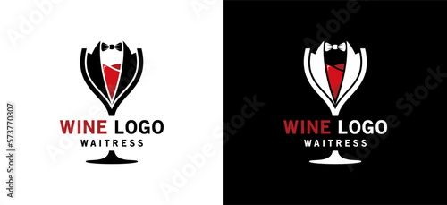 Wine glass and bow tie logo design for beverage waiter logo