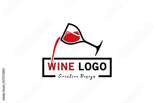 Wine logo design template with concept of glass pouring wine water