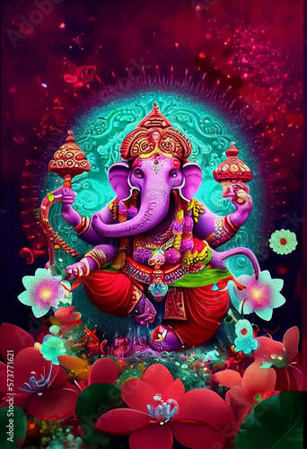 Ganesha illustration, Ganesh Chaturthi, Ganesh, Ganesha, Lord Ganesh, Lord Ganesha. Generative AI. © whannsweet