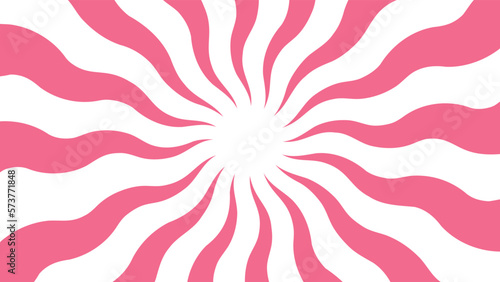 Retro style banner of sun with rays in sweet candy pink soft color. Sunburst in a spiral, swirl stripes. Vintage 60s 70s 80s style abstract summer background vector ilustration.