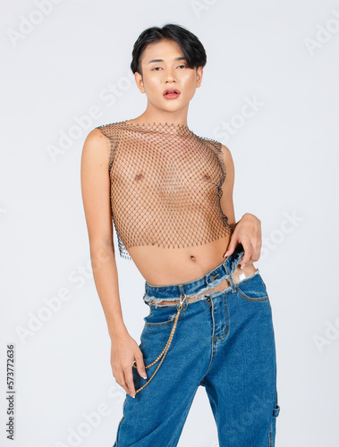 Billede på lærred Portrait isolated cutout studio shot Asian young sexy slim fashionable LGBTQ gay