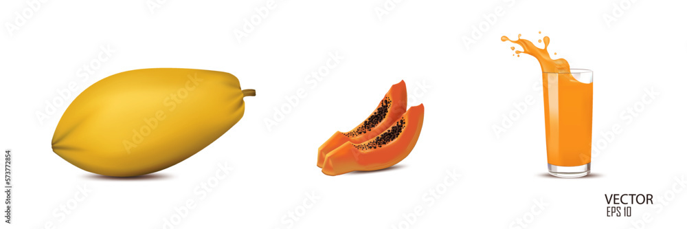 vector illustration papaya and two slice of papaya and papaya juice glass design template. vector illustration papaya and two slice of papaya and papaya juice glass design template.
