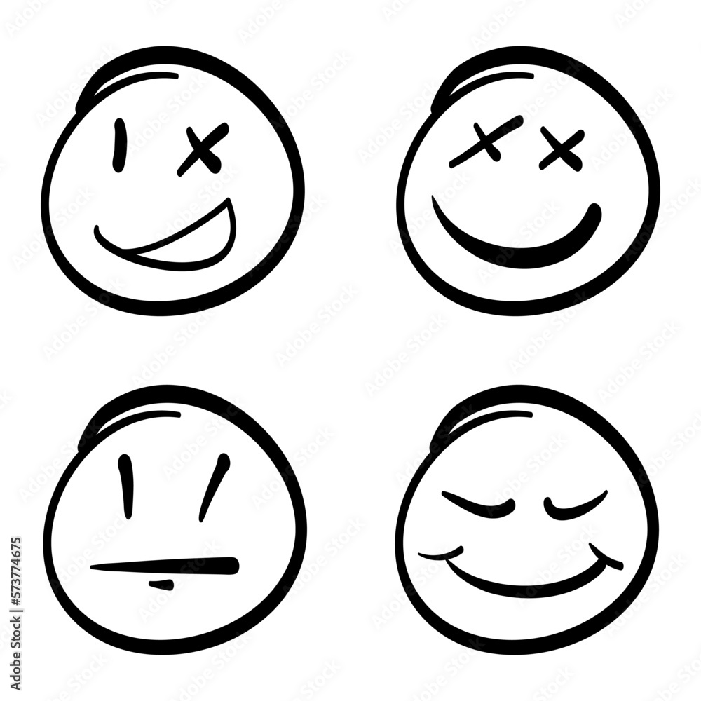 Doodle set emoticons. emoji character with various Emotions, smile, anggry sad, funny face. isolated on white background. vector illustration Doodle set emoticons. emoji character with various Emotions, smile, anggry sad, funny face. isolated on white background. vector illustration