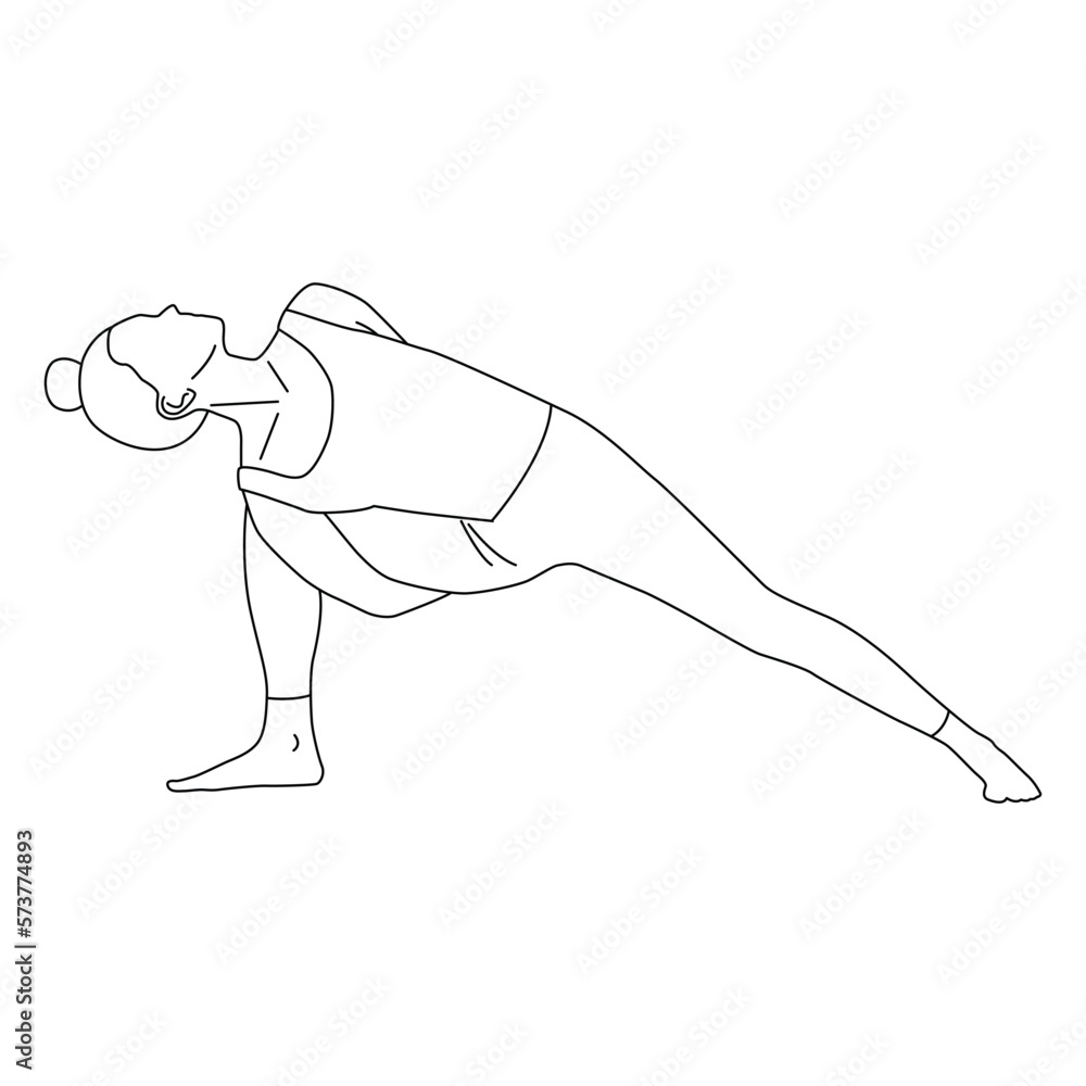 Line art of woman doing Yoga in Bound Extended Side Angle pose vector Line art of woman doing Yoga in Bound Extended Side Angle pose vector