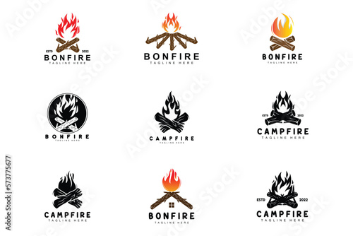 Campfire Logo Design, Camping Vector, Wood Fire And Forest Design