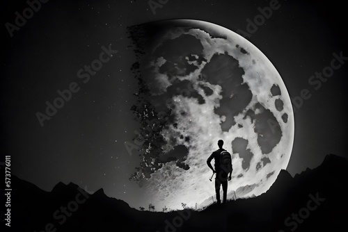 man watching moon created using AI Generative Technology