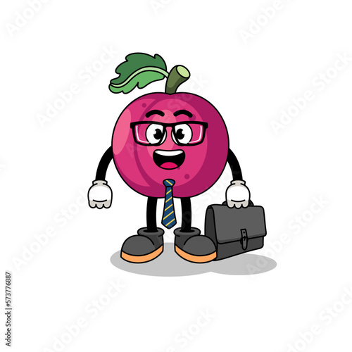 plum fruit mascot as a businessman