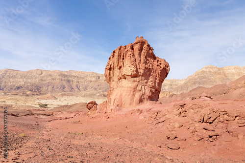 Mushroom  rock, a rock formed by the erosion of red sandstone in the national park Timna, near the city of Eilat, in southern Israel © svarshik