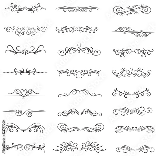 Ornamental Rule Lines in Different Design, Decorative dividers, Swirl elements, Vector graphic elements for design vector elements