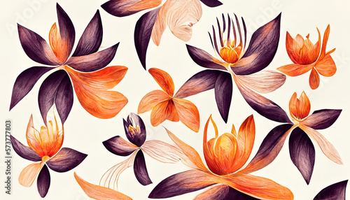 Seamless pattern lily floral and leaves. Generative Ai