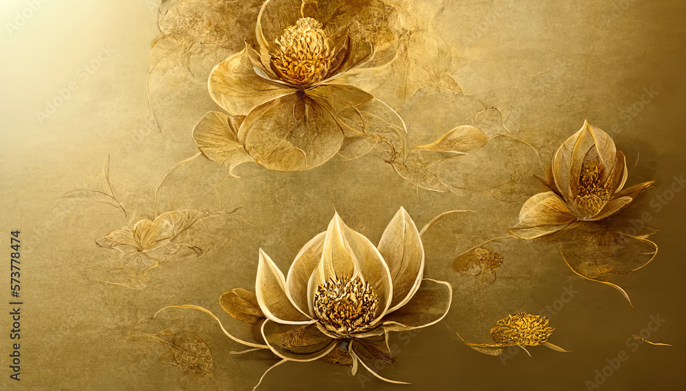 Luxurious background design with golden lotus, Lotus flowers line arts