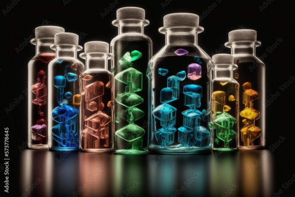 Chemical and pharmaceutical glass vials and vials of medicine. Perspectives on the development of chemistry and pharmacy throughout time. In a throwback fashion. Products of chemistry. Generative AI Chemical and pharmaceutical glass vials and vials of medicine. Perspectives on the development of chemistry and pharmacy throughout time. In a throwback fashion. Products of chemistry. Generative AI