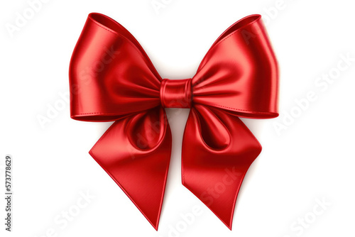 Red Bow silk ribbon isolated on white. Generative AI