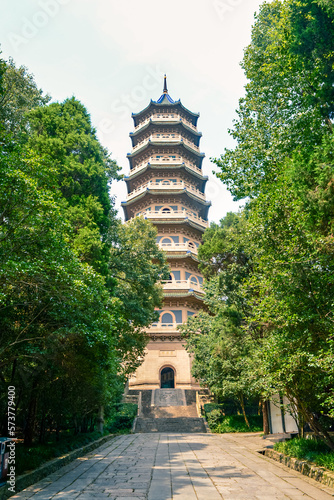 Linggu Tower in Linggu park,located in purple mountain or Zijin Shan mountain,Nanjing,Jiangsu,China
