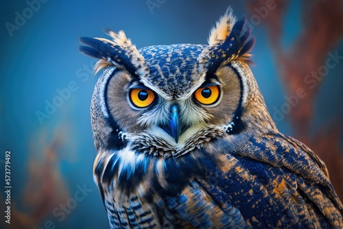 Intense Stare a Captive Great Horned Owl  Bubo virginianus . Generative AI