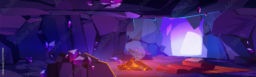 Dark cave inside scene for fantasy game background. Cartoon vector ...