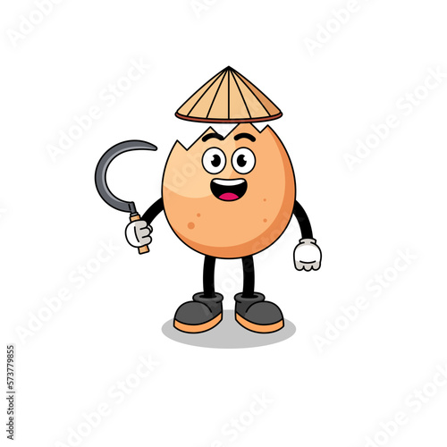 Illustration of cracked egg as an asian farmer