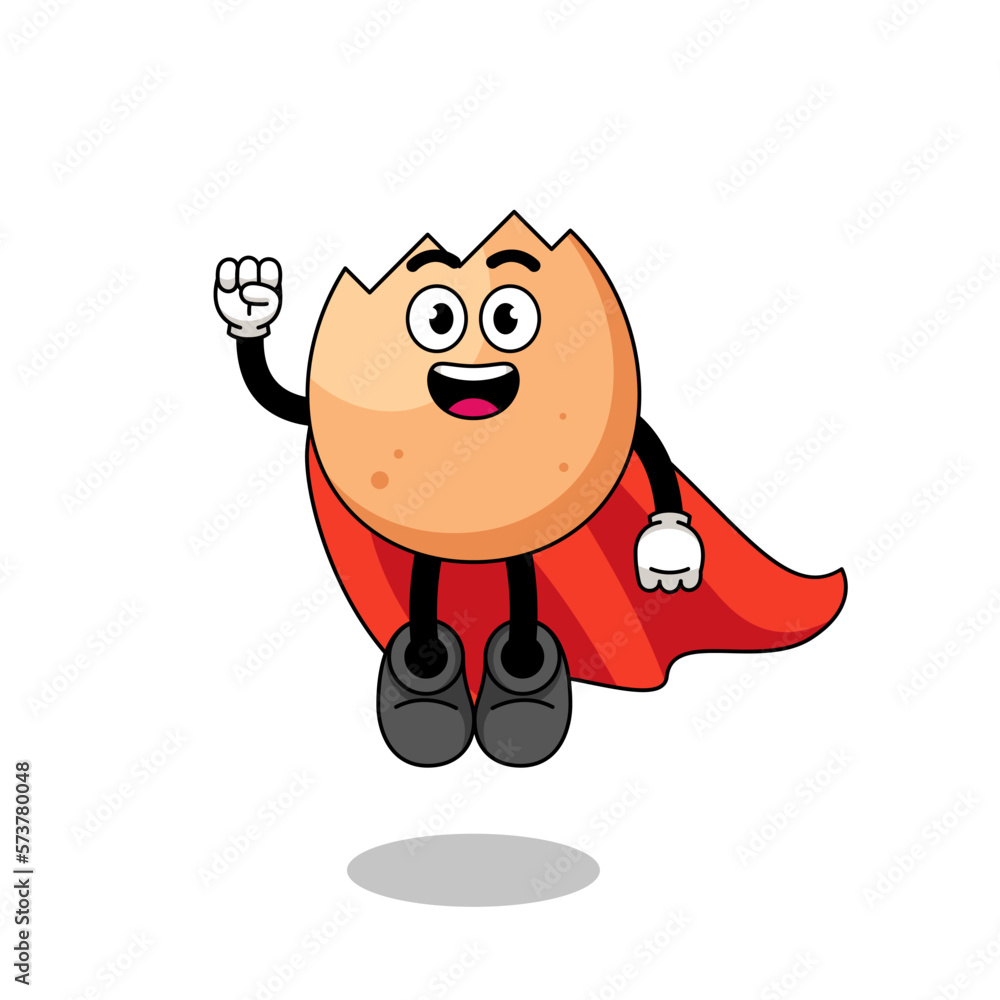 cracked egg cartoon with flying superhero