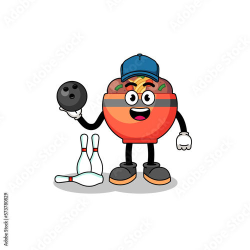 Mascot of meatball bowl as a bowling player