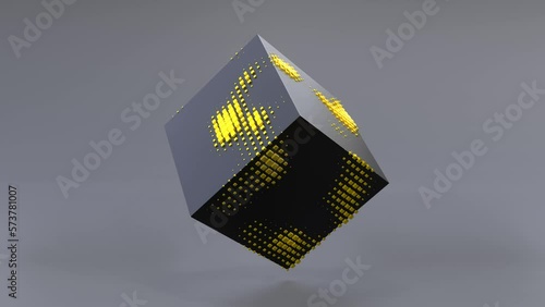 Abstract 3D animation of a black cube rotating in zero gravity. Seamless looping. 4K UHD. 3d rendering.