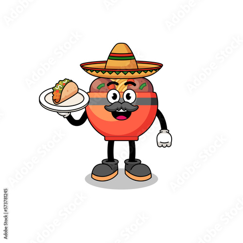 Character cartoon of meatball bowl as a mexican chef