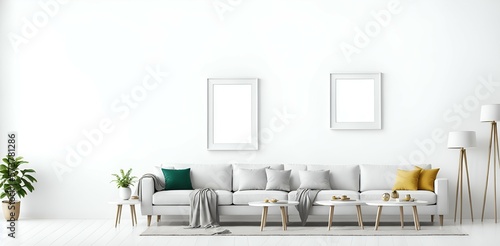 Landscape photo mockup, warm living room background, thin frame, Television, elegance, big window, mountain view, and warm light. Generative AI © Erwin