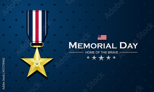 Memorial day background design with gold medal honor and home of the brave text