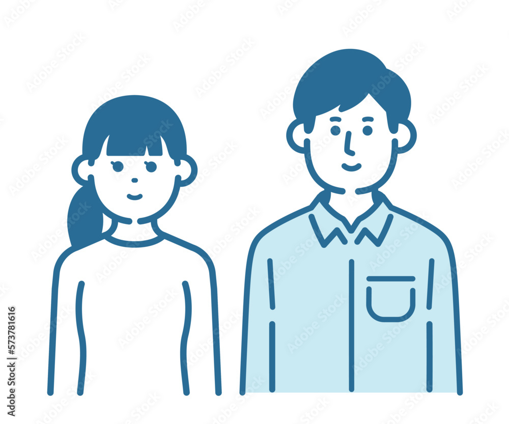 Bust-up male and female couple illustration Bust-up male and female couple illustration