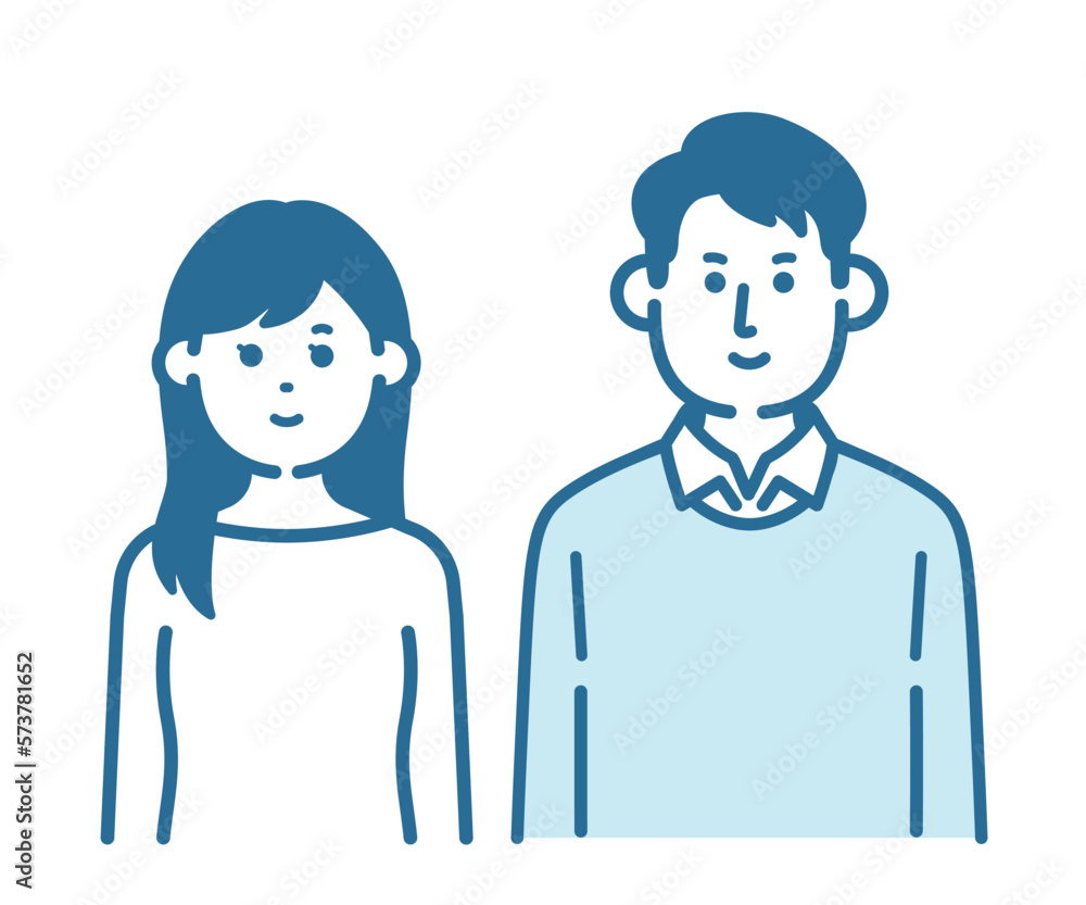 Bust-up male and female couple illustration Bust-up male and female couple illustration