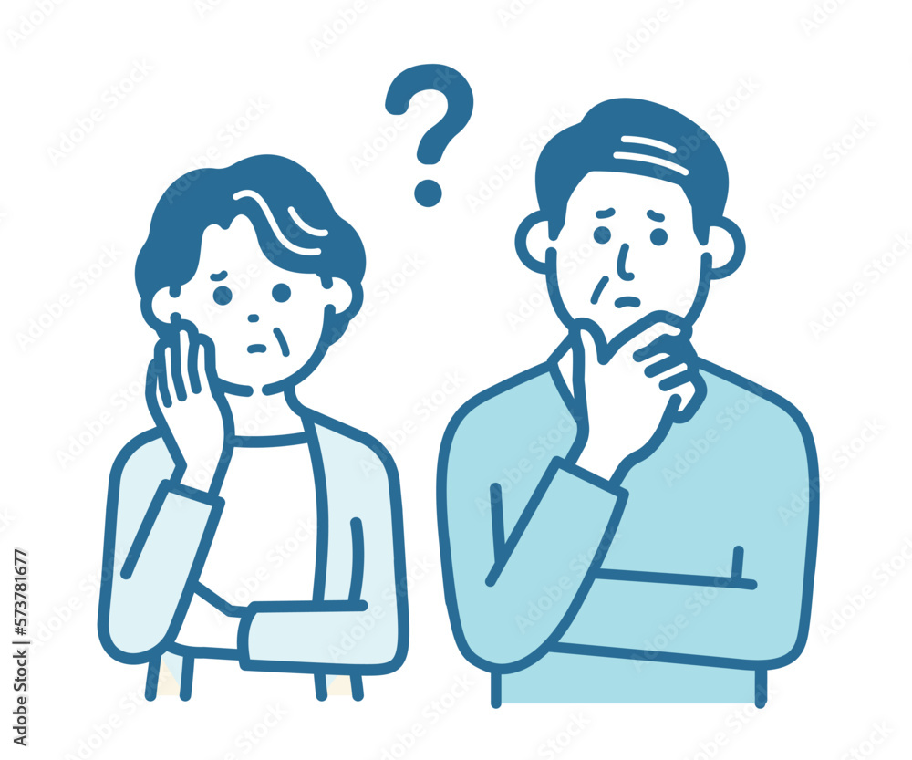 Elderly couple with question marks Elderly couple with question marks