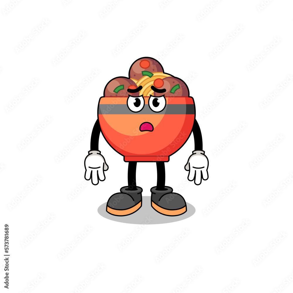 meatball bowl cartoon illustration with sad face meatball bowl cartoon illustration with sad face