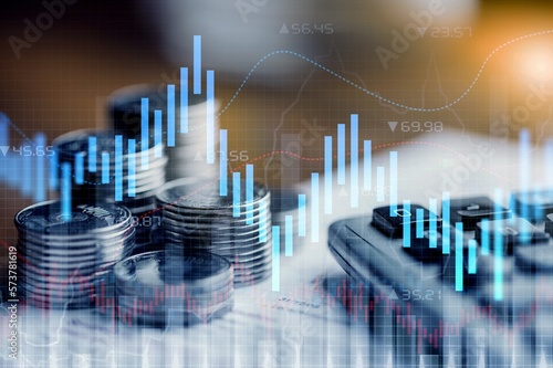 Schilderij op canvas Set of coin and financial graph for economic concept