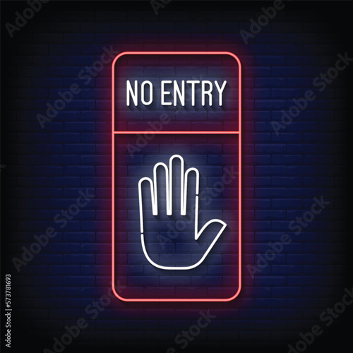 Neon Sign no entry with brick wall background vector