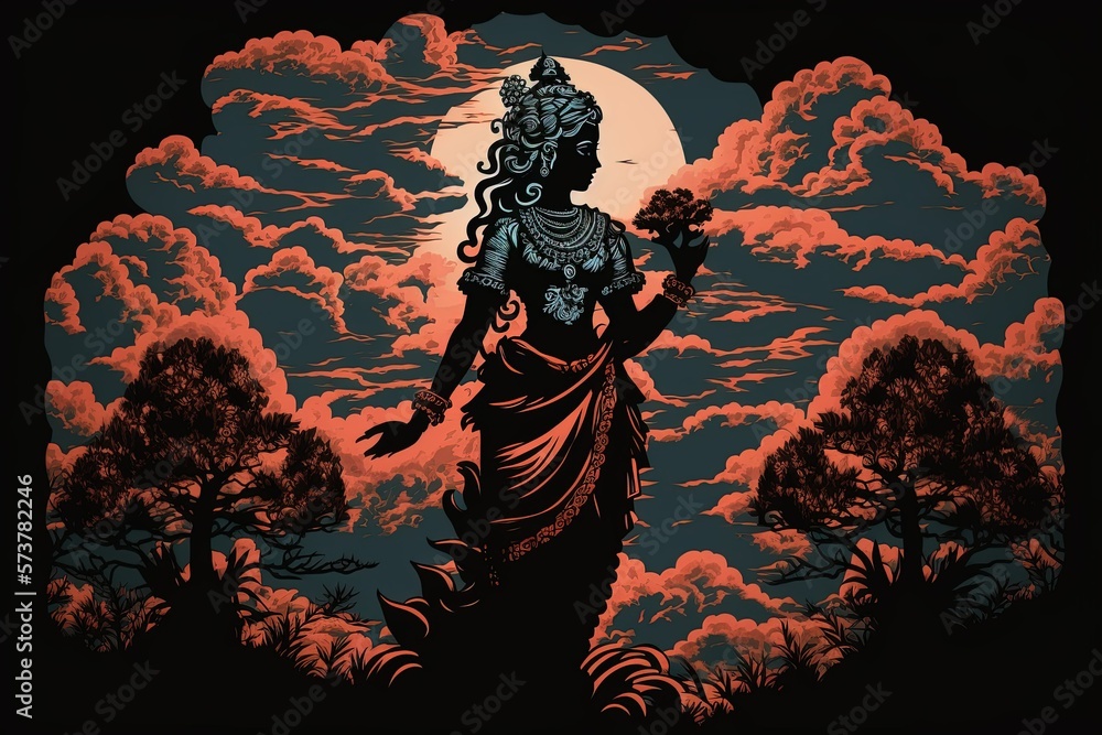 Fototapeta premium Manasa Devi, a Hindu deity, in her natural setting. Generative AI