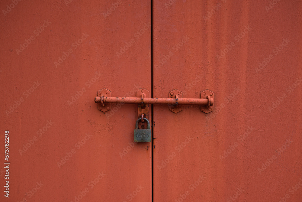 old red door with lock, rust, vintage, padlock