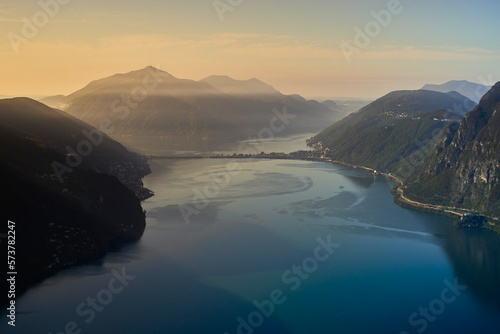 Sunrise and sunset on Lake Lugano, Switzerland