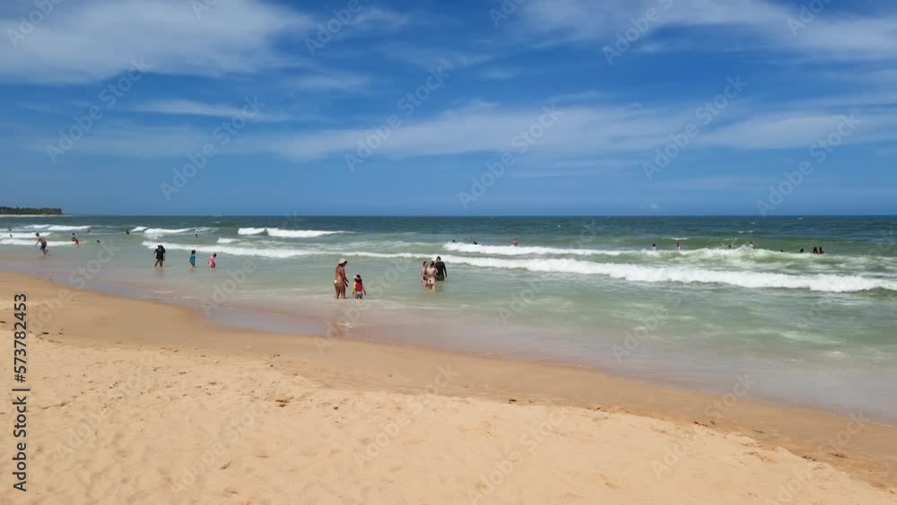 Panoramic view of Nativos beach, a beautiful beach in northeastern Brazil. Tourist destination of Trancoso - Bahia. Panoramic view of Nativos beach, a beautiful beach in northeastern Brazil. Tourist destination of Trancoso - Bahia.