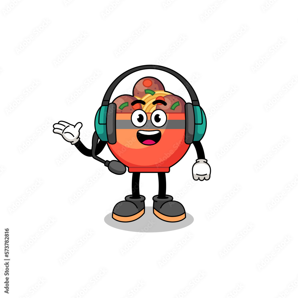 Mascot Illustration of meatball bowl as a customer services